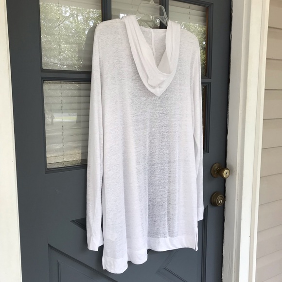 Tahari 100% Linen Ivory Open Front Topper Jacket with Hood Hoodie Size XL - Picture 2 of 9